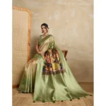 Women's Silk Printed Saree With Unstitched Blouse 5.5Mtr (Mehendi) - Image 2
