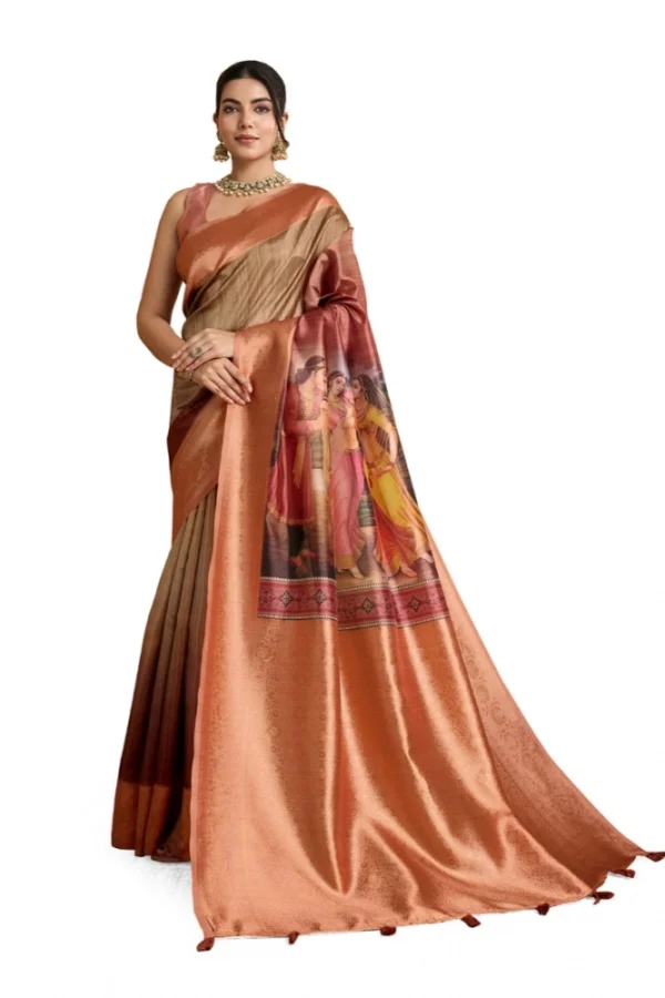 Women's Silk Printed Saree With Unstitched Blouse 5.5Mtr (Peach)