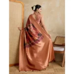 Women's Silk Printed Saree With Unstitched Blouse 5.5Mtr (Peach) - Image 3