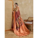 Women's Silk Printed Saree With Unstitched Blouse 5.5Mtr (Peach) - Image 2