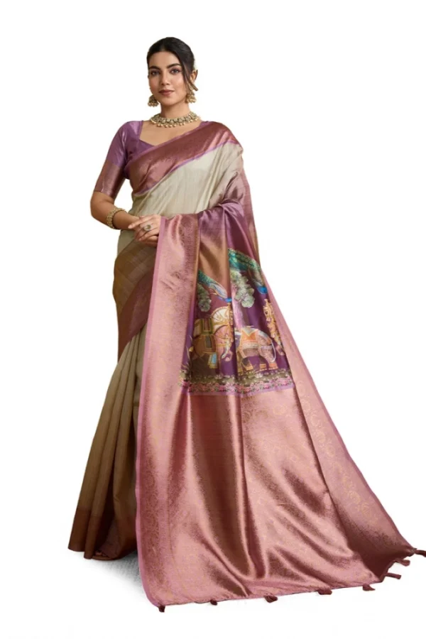 Women's Silk Printed Saree With Unstitched Blouse 5.5Mtr (Wine)