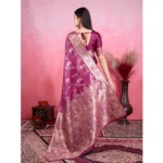 Women's Banarasi Silk Printed Saree With Unstitched Blouse 5.5Mtr (Wine) - Image 4