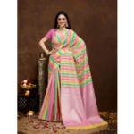 Women's Cotton Blended Printed Saree With Unstitched Blouse 5.5Mtr (Pink) - Image 4