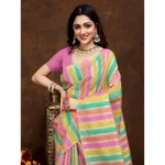 Women's Cotton Blended Printed Saree With Unstitched Blouse 5.5Mtr (Pink) - Image 3