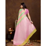 Women's Cotton Blended Printed Saree With Unstitched Blouse 5.5Mtr (Pink) - Image 2