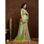 Women's Cotton Blended Printed Saree With Unstitched Blouse 5.5Mtr (Pista) - Image 4