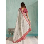 Women's Silk Blend Printed Saree With Unstitched Blouse 5.5Mtr (Beige) - Image 4