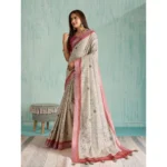 Women's Silk Blend Printed Saree With Unstitched Blouse 5.5Mtr (Beige) - Image 3