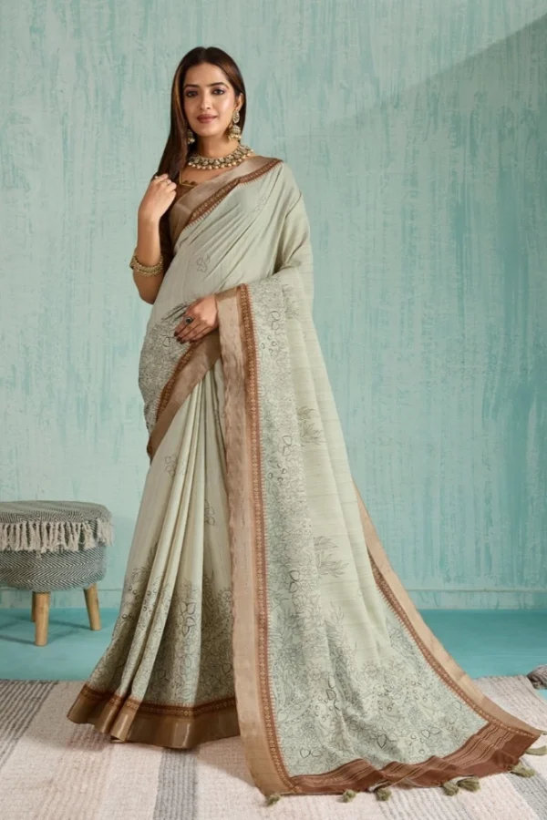 Women's Silk Blend Printed Saree With Unstitched Blouse 5.5Mtr (Green)