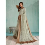 Women's Silk Blend Printed Saree With Unstitched Blouse 5.5Mtr (Green) - Image 3