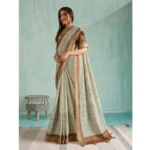 Women's Silk Blend Printed Saree With Unstitched Blouse 5.5Mtr (Green) - Image 2