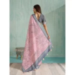 Women's Silk Blend Printed Saree With Unstitched Blouse 5.5Mtr (Pink) - Image 4