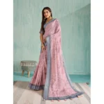 Women's Silk Blend Printed Saree With Unstitched Blouse 5.5Mtr (Pink) - Image 3