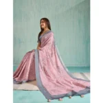 Women's Silk Blend Printed Saree With Unstitched Blouse 5.5Mtr (Pink) - Image 2