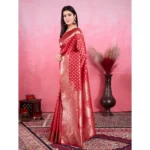 Women's Banarasi Silk Printed Saree With Unstitched Blouse 5.5Mtr (Red) - Image 4