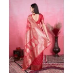 Women's Banarasi Silk Printed Saree With Unstitched Blouse 5.5Mtr (Red) - Image 3