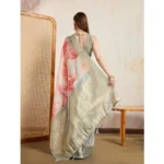 Women's Viscose Printed Saree With Unstitched Blouse 5.5Mtr (Cream) - Image 4