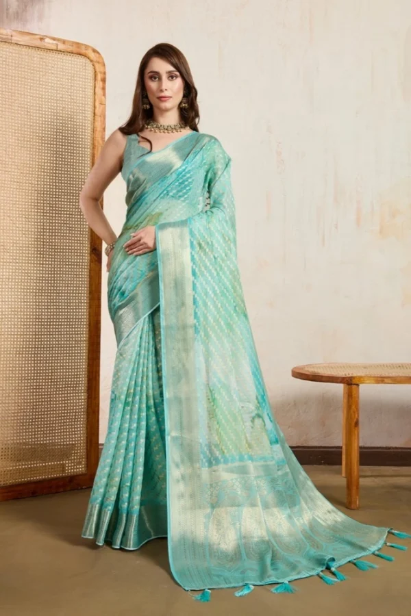 Women's Viscose Printed Saree With Unstitched Blouse 5.5Mtr (Green)