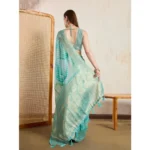 Women's Viscose Printed Saree With Unstitched Blouse 5.5Mtr (Green) - Image 4