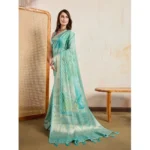 Women's Viscose Printed Saree With Unstitched Blouse 5.5Mtr (Green) - Image 3