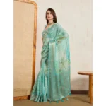 Women's Viscose Printed Saree With Unstitched Blouse 5.5Mtr (Green) - Image 2