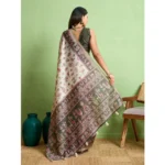 Women's Silk Blend Printed Saree With Unstitched Blouse 5.5Mtr (Off White) - Image 4