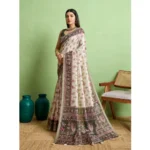 Women's Silk Blend Printed Saree With Unstitched Blouse 5.5Mtr (Off White) - Image 3