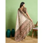 Women's Silk Blend Printed Saree With Unstitched Blouse 5.5Mtr (Cream) - Image 3