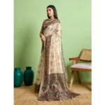 Women's Silk Blend Printed Saree With Unstitched Blouse 5.5Mtr (Cream) - Image 4