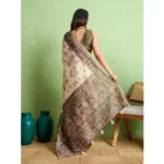 Women's Silk Blend Printed Saree With Unstitched Blouse 5.5Mtr (Cream) - Image 3