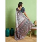 Women's Silk Blend Printed Saree With Unstitched Blouse 5.5Mtr (Grey) - Image 4