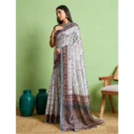 Women's Silk Blend Printed Saree With Unstitched Blouse 5.5Mtr (Grey) - Image 3