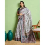 Women's Silk Blend Printed Saree With Unstitched Blouse 5.5Mtr (Grey) - Image 2