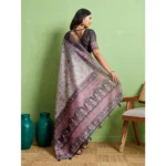 Women's Silk Blend Printed Saree With Unstitched Blouse 5.5Mtr (Grey) - Image 4
