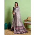 Women's Silk Blend Printed Saree With Unstitched Blouse 5.5Mtr (Grey) - Image 3