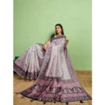 Women's Silk Blend Printed Saree With Unstitched Blouse 5.5Mtr (Grey) - Image 2