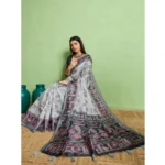 Women's Silk Blend Printed Saree With Unstitched Blouse 5.5Mtr (Grey) - Image 2