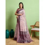 Women's Silk Blend Printed Saree With Unstitched Blouse 5.5Mtr (Grey) - Image 3