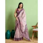 Women's Silk Blend Printed Saree With Unstitched Blouse 5.5Mtr (Grey) - Image 2