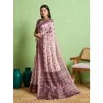 Women's Silk Blend Printed Saree With Unstitched Blouse 5.5Mtr (Grey) - Image 3