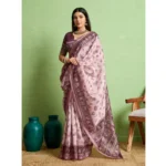 Women's Silk Blend Printed Saree With Unstitched Blouse 5.5Mtr (Grey) - Image 2
