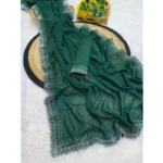 Women's Georgette Stone Work Saree With Unstitched Blouse 5.5Mtr (Green) - Image 2