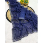Women's Georgette Stone Work Saree With Unstitched Blouse 5.5Mtr (Blue) - Image 2