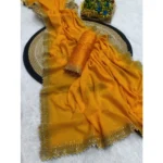 Women's Georgette Stone Work Saree With Unstitched Blouse 5.5Mtr (Yellow) - Image 2