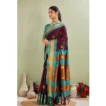 Women's Silk Blended Jaquard Woven Saree With Unstitched Blouse 5.5Mtr (Purple) - Image 4
