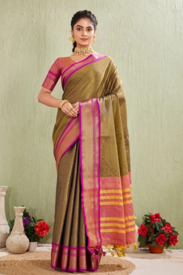 Women's Silk Blended Jaquard Woven Saree With Unstitched Blouse 5.5Mtr (Green)
