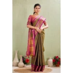 Women's Silk Blended Jaquard Woven Saree With Unstitched Blouse 5.5Mtr (Green) - Image 3