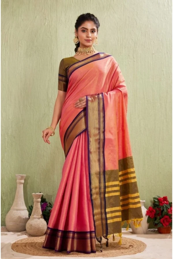 Women's Silk Blended Jaquard Woven Saree With Unstitched Blouse 5.5Mtr (Pink)