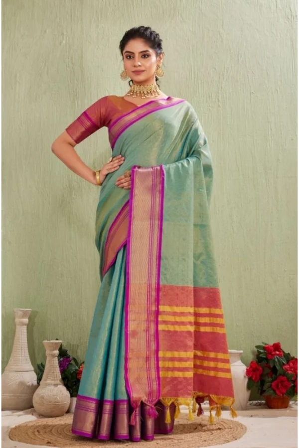 Women's Silk Blended Jaquard Woven Saree With Unstitched Blouse 5.5Mtr (Light Green)
