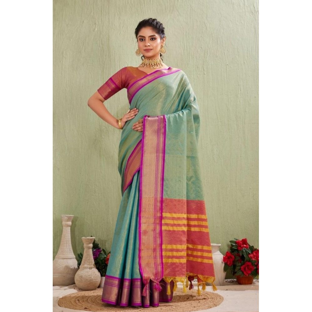 PID-62424-Generic-Women-s-Silk-Blended-Jaquard-Woven-Saree-With-Unstitched-Blouse-5-5-Mtr-Light-Gree-1000x1000-1.webp Women's Silk Blended Jaquard Woven Saree With Unstitched Blouse 5.5Mtr (Light Green) - Image 1
